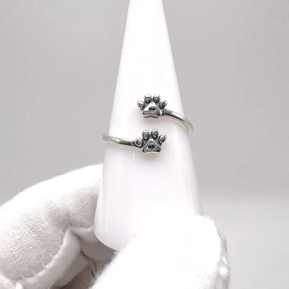 .925 Sterling Silver Adjustable Paw Ring - Picture 4 of 12
